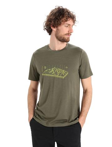 T Shirts Icebreaker Merino Tech Lite II Corta Sleeve Alps 3D Homme Vert Olive | FR 1172FDNM